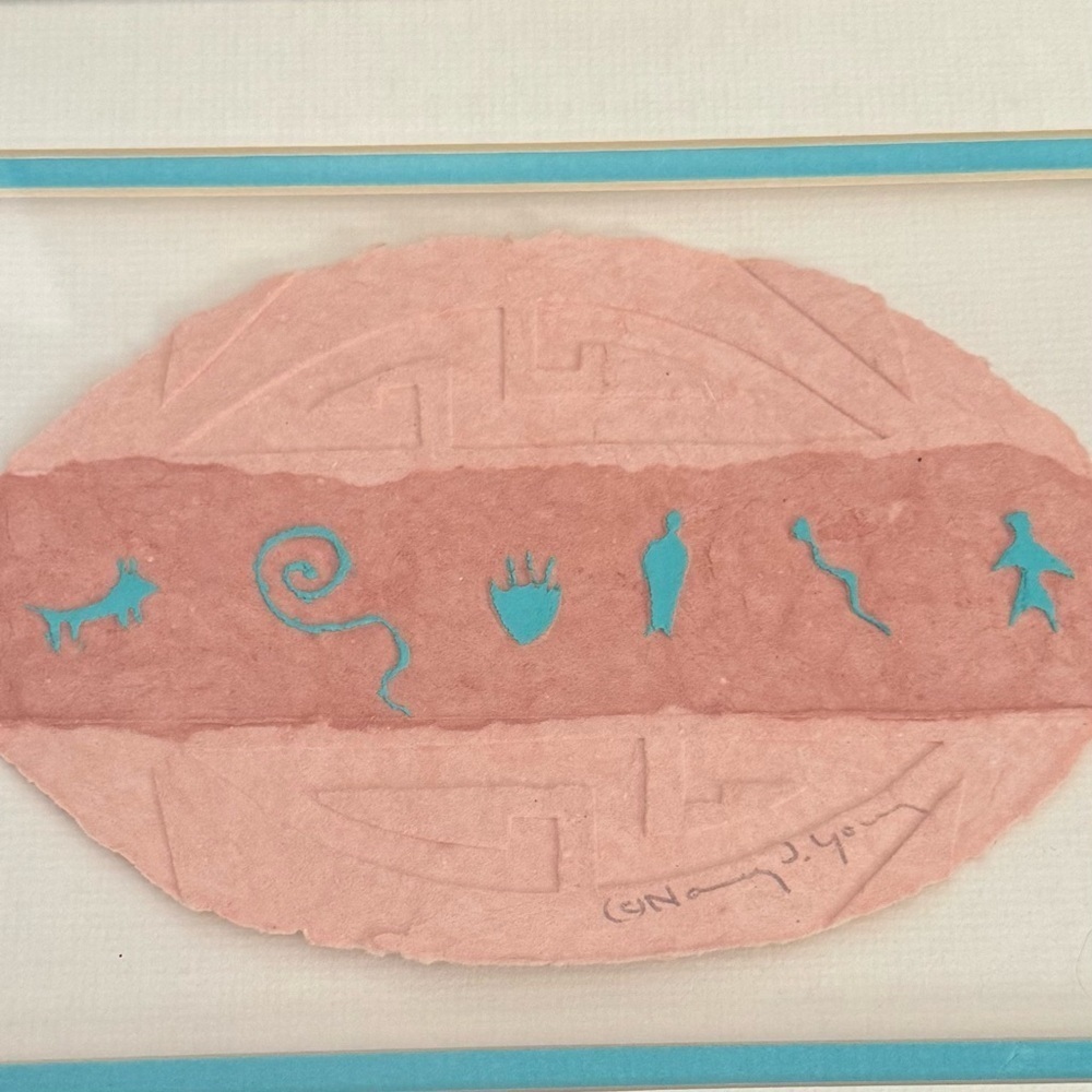 Vintage 80s Nancy J Young Petroglyph Chant Cast Paper Series Southwest Art USA